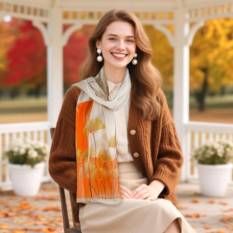 E-Clover Herebuy - Unique Women's Floral Scarves: Chiffon Flowers & Birds Printed Scarf - Image 5